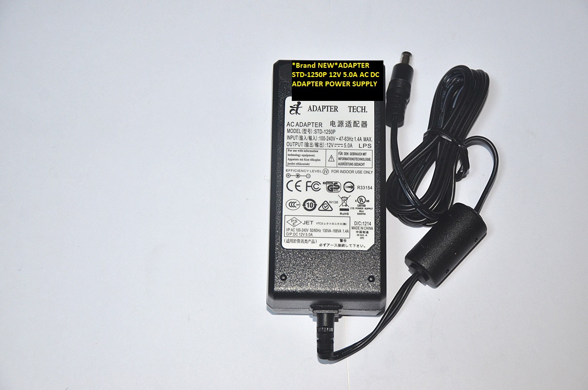 *Brand NEW*5.5*2.1 AC100-240V 12V 5.0A ADAPTER STD-1250P AC DC ADAPTER POWER SUPPLY - Click Image to Close